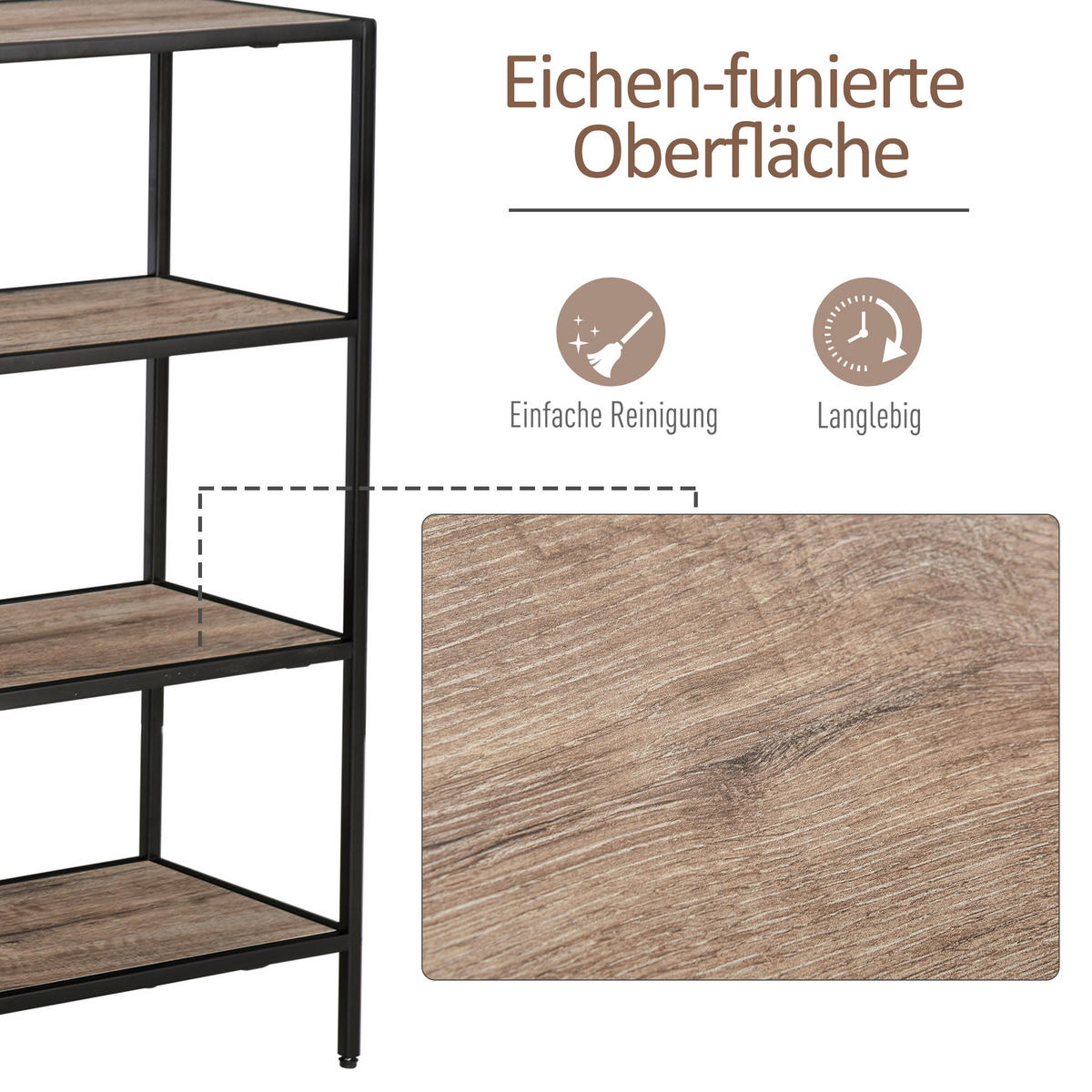STANDREGAL, Metall, Schwarz+helle Eiche - Schwarz, Holzwerkstoff (32/95/120cm) - HOMCOM