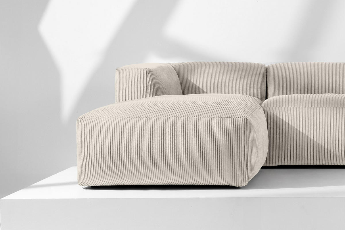 ECKMODULSOFA-LINKS BUFFO 3/4 Sitzer mit extrem weicher Sitzfläche, Kordstoff, cremefarben - Creme, Textil (237/180cm) - KONSIMO®