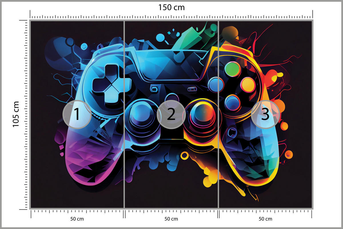 Fototapete Gamecontroller Abstraktion Moderne Muster 150x105 - Gelb/Rot, Papier (150/105cm) - Muralo