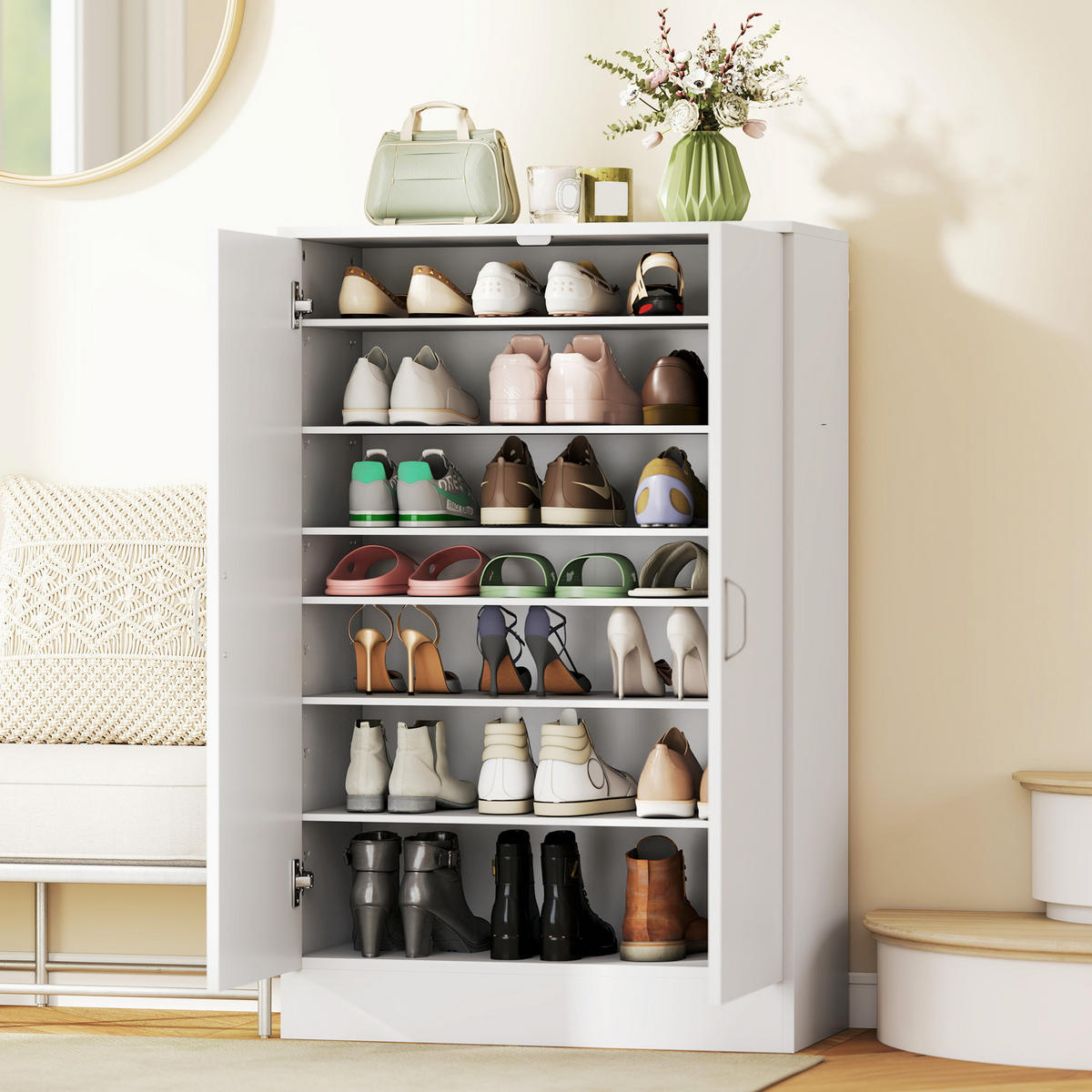 SCHUHSCHRANK Weiß 35.0/70.0/108.0 cm - Weiß, Holzwerkstoff (70/108/35cm)