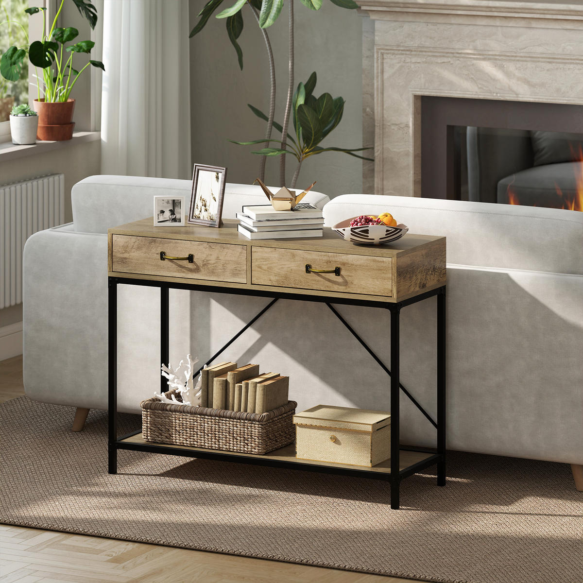 KONSOLBORD, 2 lådor, 100 x 35 x 76,5 cm - Brun, Träbaserade material (100/35/76.5cm) - HOMCOM