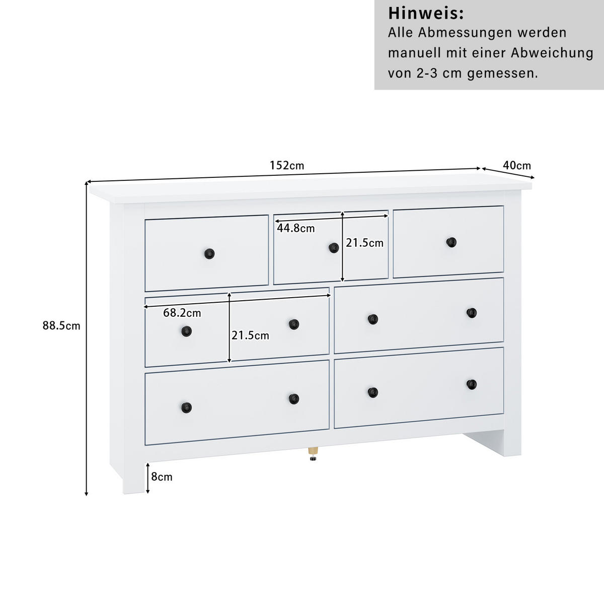ANRICHTE Sideboard 152/40/88,5 cm aus Spanplatte mit 7 Schubladen im Landhausstil Weiß - Weiß, Holzwerkstoff (150/89/40cm) - Modenvie