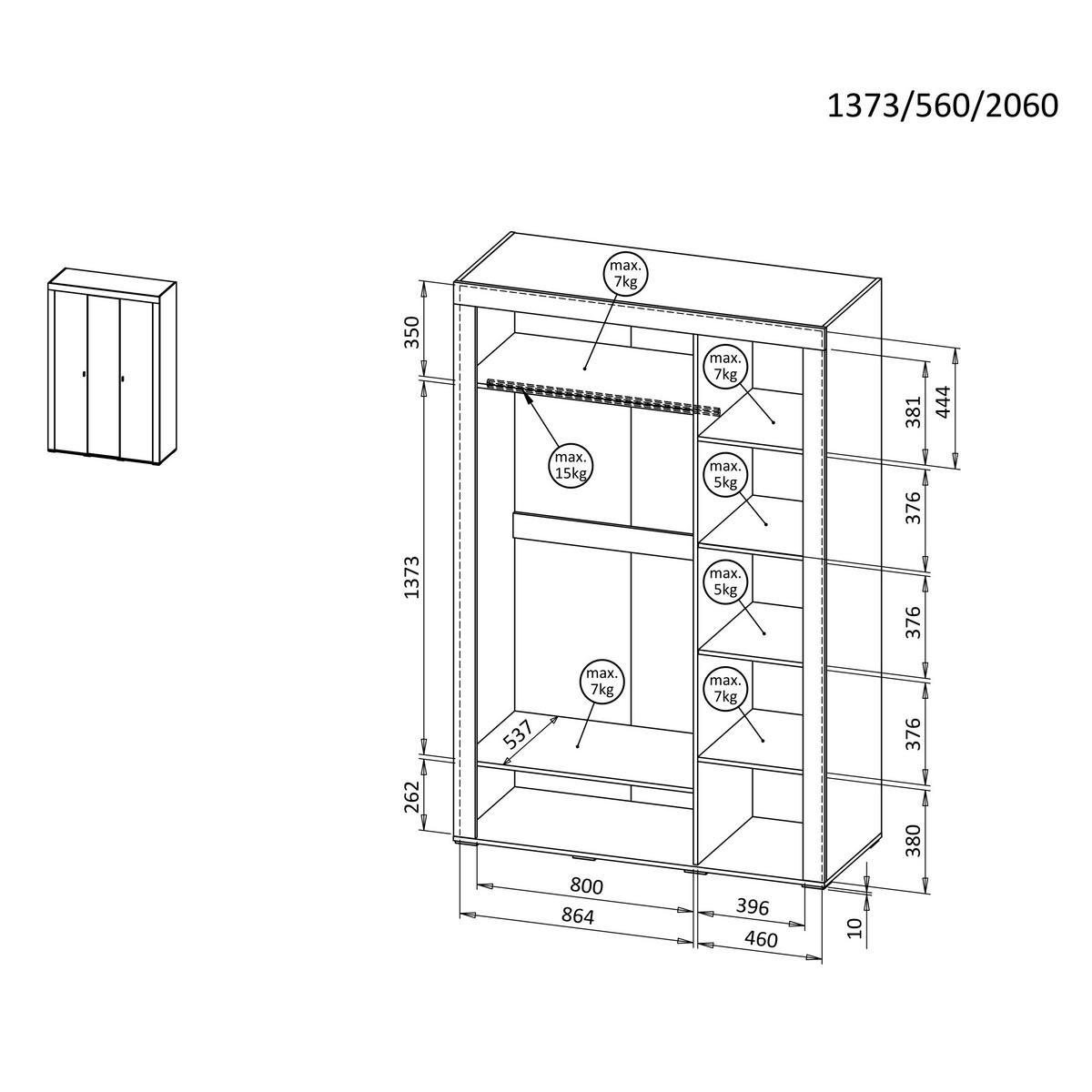 DREHTÜRENSCHRANK Monta mit 3 Türen, Kaschmir - Kaschmir, Holzwerkstoff (137/206/56cm) - Beautysofa