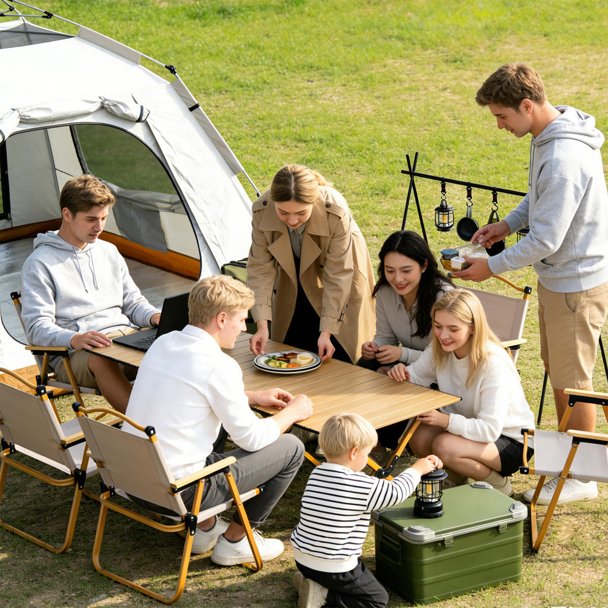 SKLADACÍ stôl - svetlohnedá, kov/plast (60/120/44cm) - Relaxdays