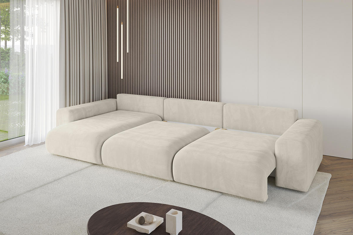 ECKSOFA Ottomane links ESKAR-L 364x176x84 Cappuccino Velours - Schwarz/Cappuccino, Holzwerkstoff/Kunststoff (364/176cm) - ALTDECOR