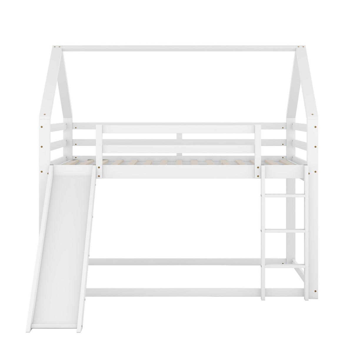 NADSTROPNA postelja 140/200 cm bela s toboganom in lestvijo iz bora in MDF v obliki hiše - bela, les (140/200cm) - OKWISH