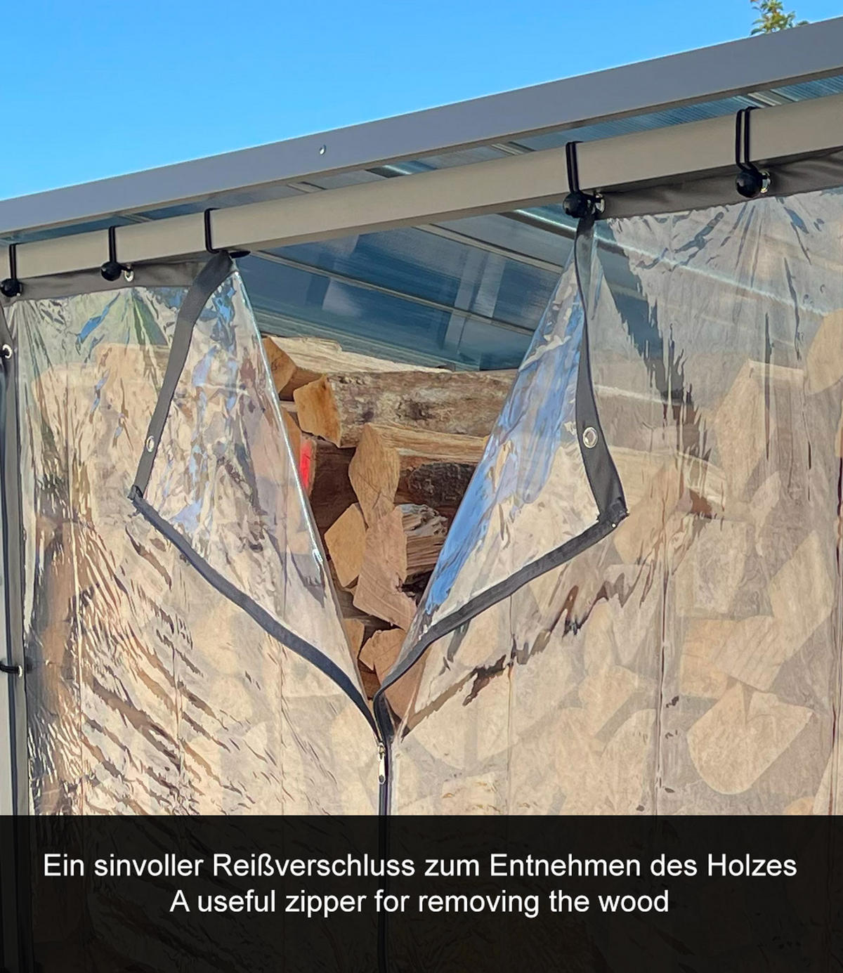 KAMINHOLZREGAL Außen Basic 185/70/185 cm Metall Anthrazit mit Wetterschutz Transparent 2,3 m³ / 3,5 SRM - Transparent/Anthrazit, Metall (185/185/70cm) - QUICK STAR