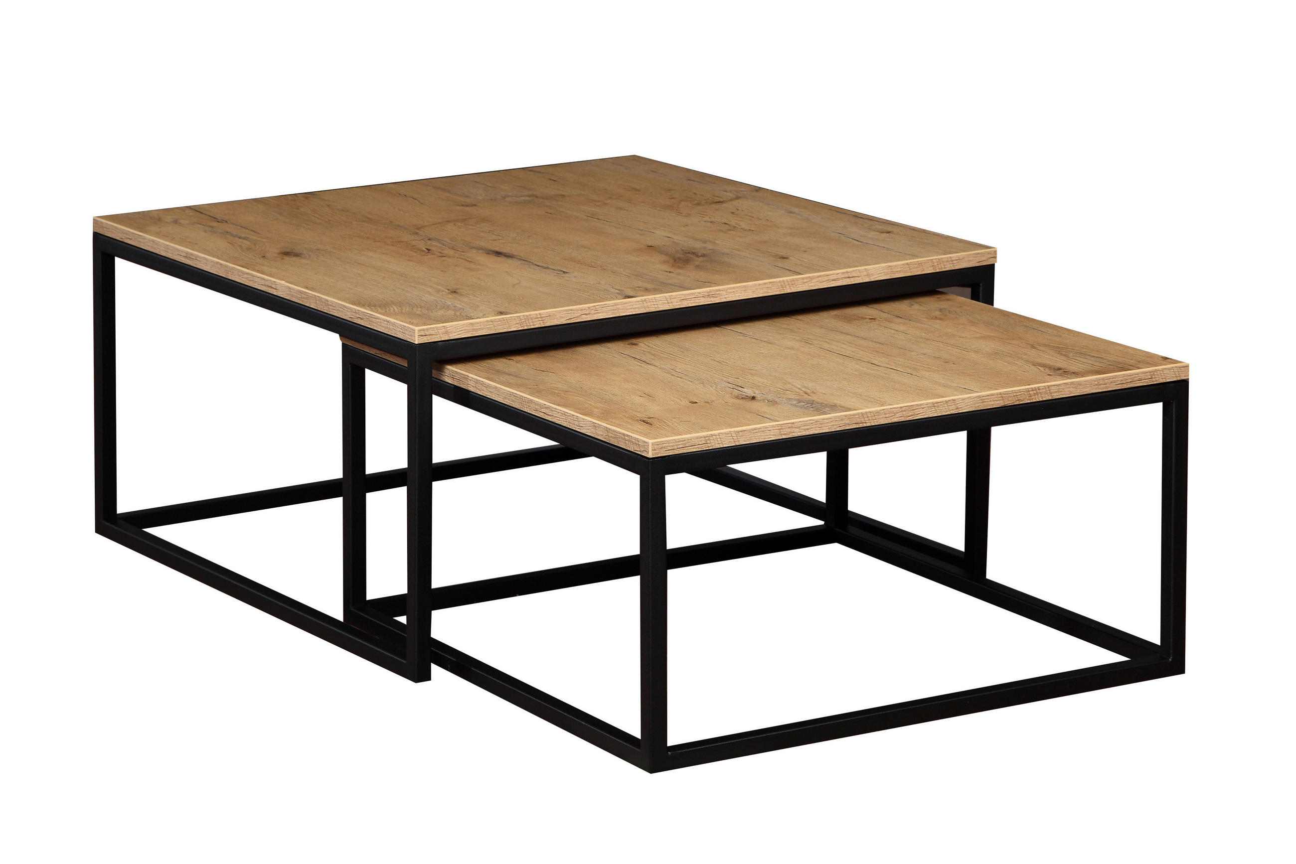 COUCHTISCHEN DUO 2-tlg - Eichefarben/Schwarz, Holzwerkstoff (76/76/39cm) - Meblini