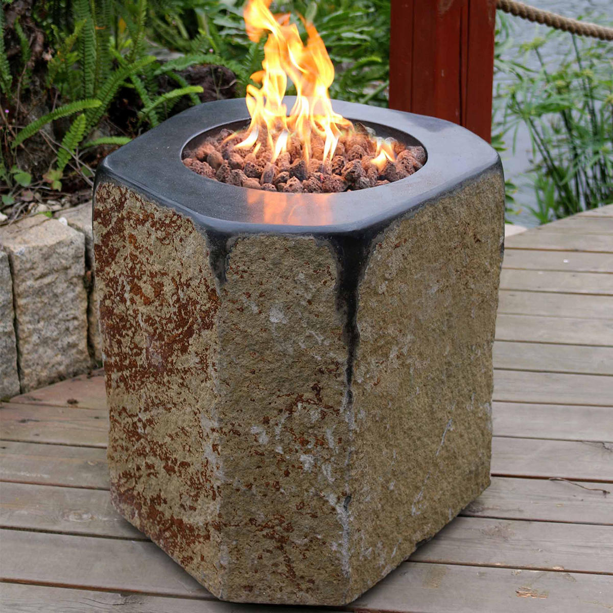 FEUERSTELLE Derby in Basalt-Optik schwarz/braun aus Naturstein - Dunkelbraun, Stein (60/60/60cm) - Elementi