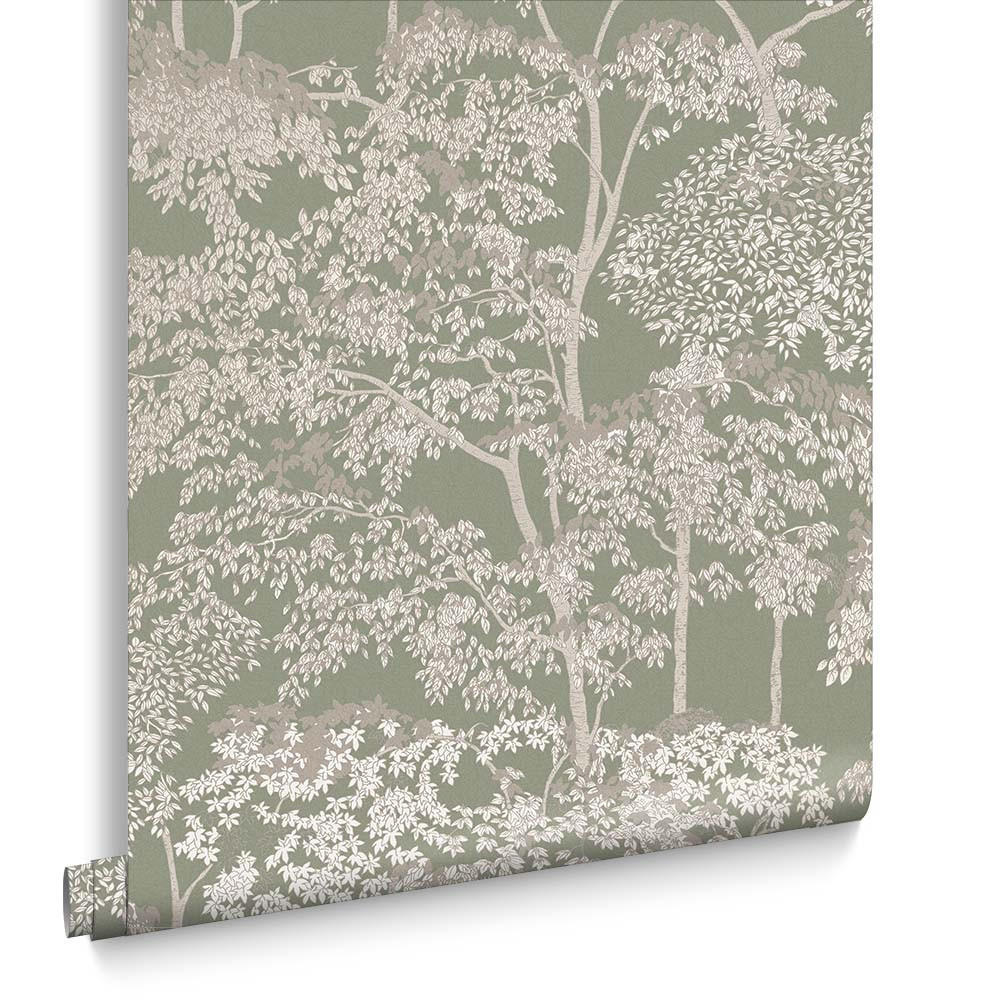 VLIESTAPETE - Idylle Baum Salbei - Grün, Papier/Kunststoff (52/1000cm) - Graham & Brown