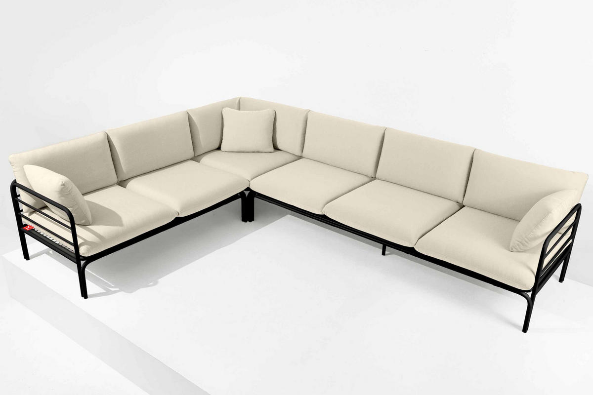 GARTENECKSOFA RAMBE 5-Sitzer mit Kissen, Anthrazit/Cremeweiß - Dunkelgrau/Creme, Textil/Metall (304/80/229cm) - KONSIMO®