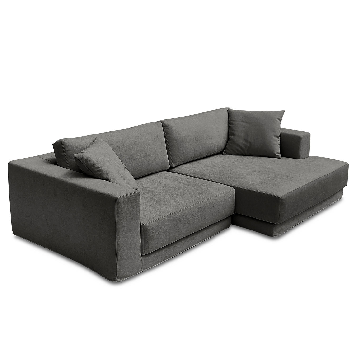 ECKSOFA mit Wechselbezug - Longchair, Webstoff - Dunkelgrau/Schwarz, Kunststoff/Textil (260/155cm) - home24