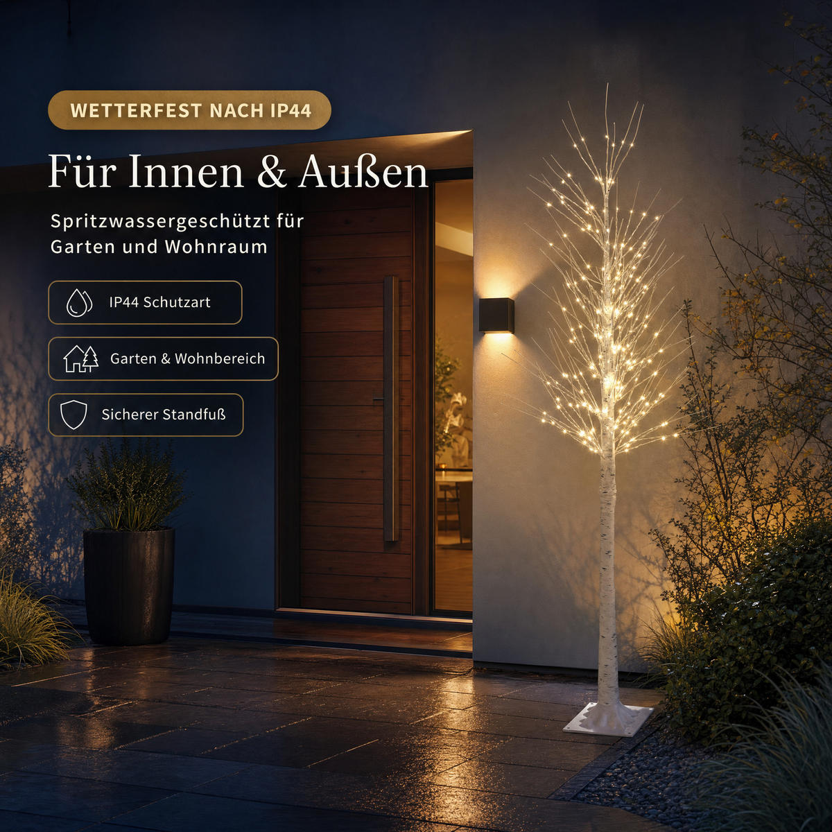 LED-LICHTBAUM in Birkenoptik 150 cm, 240 neutralweiße LEDs, Timer, IP44 für innen & außen - Weiß, Kunststoff (21.8/21.8/150cm) - Northpoint