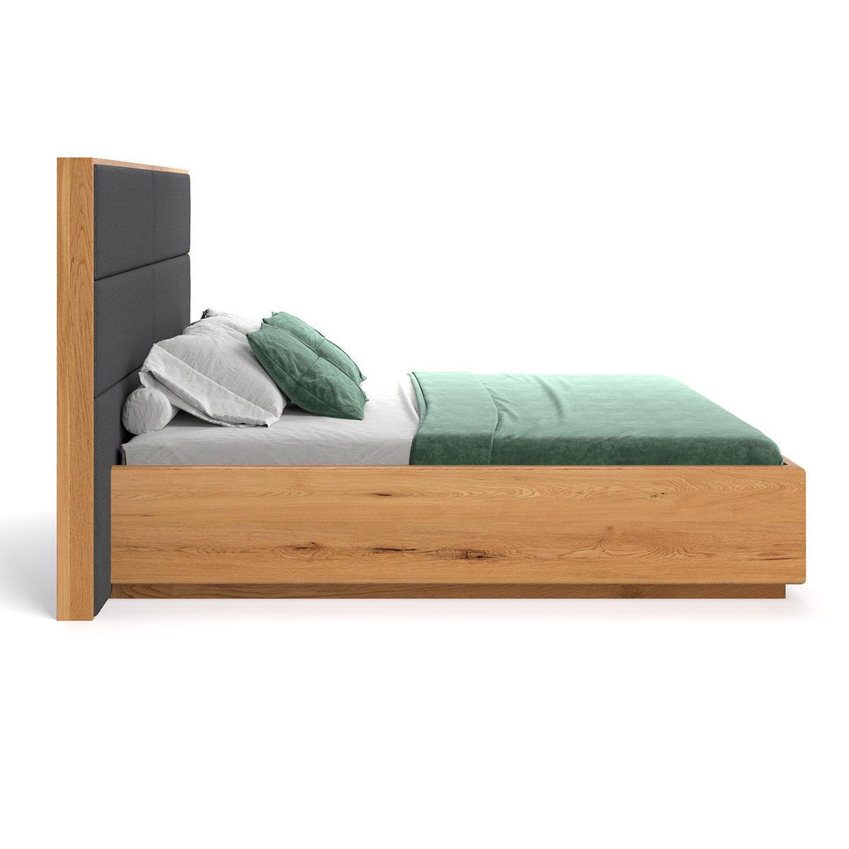 MASSIVHOLZBETT Dome aus Eiche mit Bettkasten 180x220 cm, Inari 94 (Dunkelgrau) - Eichefarben/Braun, Holz (180/220cm) - Danzz