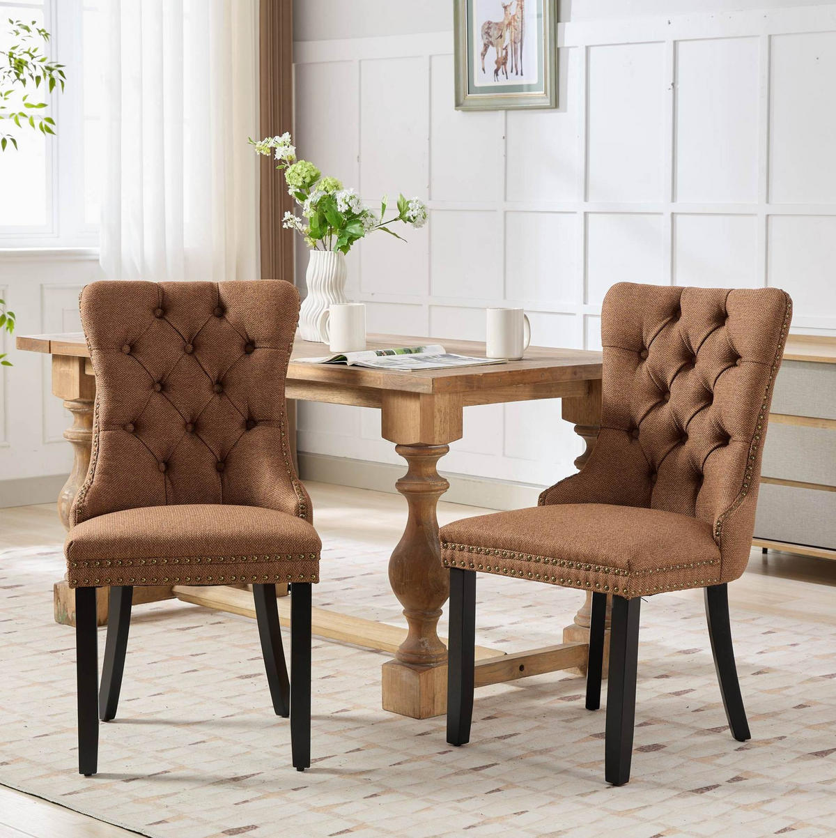 ESSZIMMERSTUHL mit hoher Rückenlehne Leinen Coffee - Braun, Holz (50/95/65cm) - Meubliv