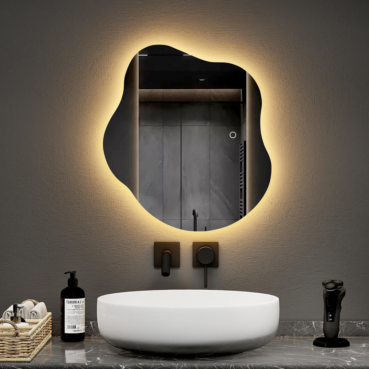 BADSPIEGEL mit Beleuchtung und Anti-Beschlag Rahmenloser 50/45 cm - Weiß, Glas (45/2.9/50cm) - EMKE