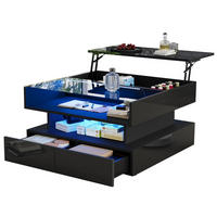COUCHTISCH aus Spanplatte 80x80x45 cm Schwarz mit Hubfunktion, LED-Beleuchtung und 2 Schubladen - Schwarz, Holzwerkstoff (80/80/45cm) - IVMEU