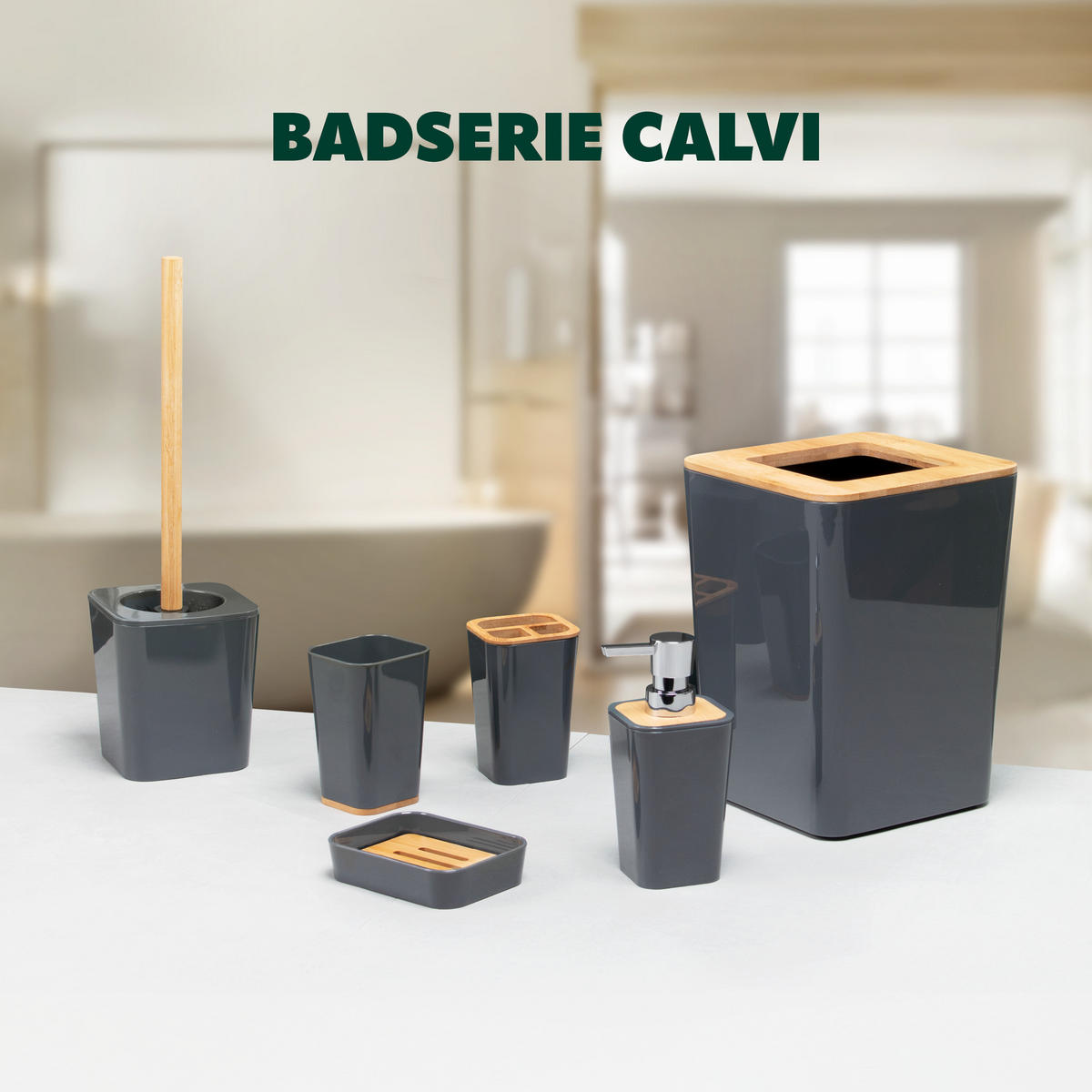 ZAHNPUTZBECHER CALVI, grau - Grau, Kunststoff (7.2/11.6/7.2cm) - bremermann