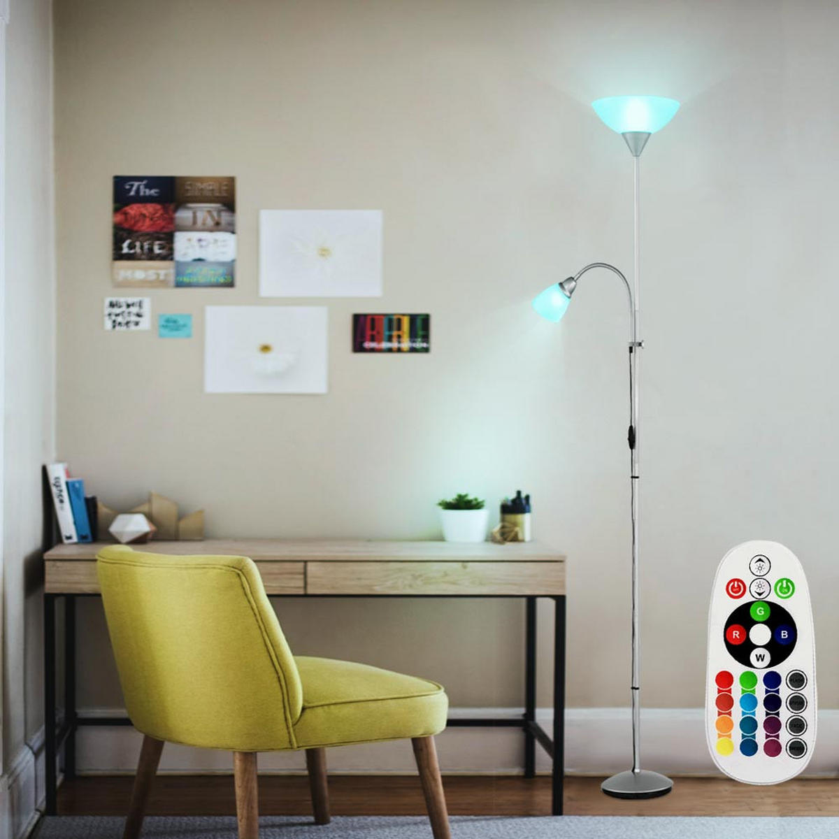 RGB LED STEHLEUCHTE Metall Silber - Silberfarben, Metall (6/11.2/180cm)