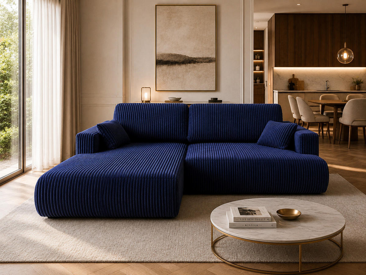 ECKSOFA Luna L links Dunkelblau aus Cord - Dunkelblau, Textil (271/195cm) - KS Home Concept