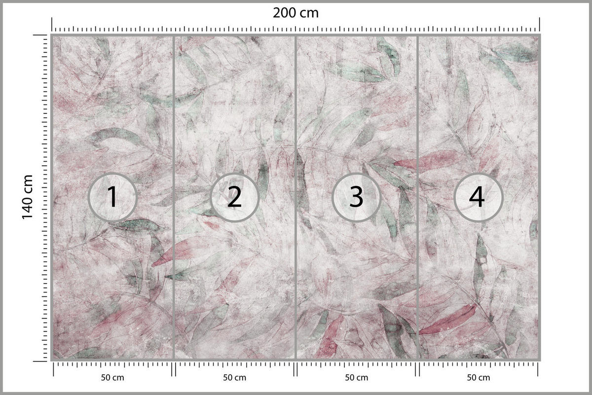 FOTOTAPETE Blätter Beton Abstraktion Vintage 200x140 - Violett/Rosa, Papier (200/140cm) - Muralo