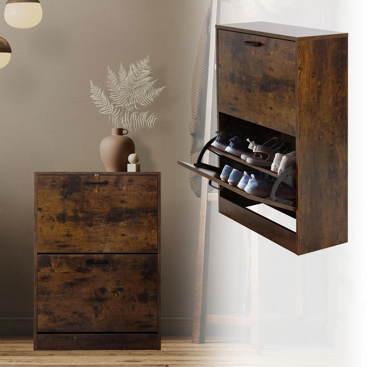 SCHUHSCHRANK - Dunkelbraun, Holzwerkstoff (24/84/60cm) - ML-DESIGN