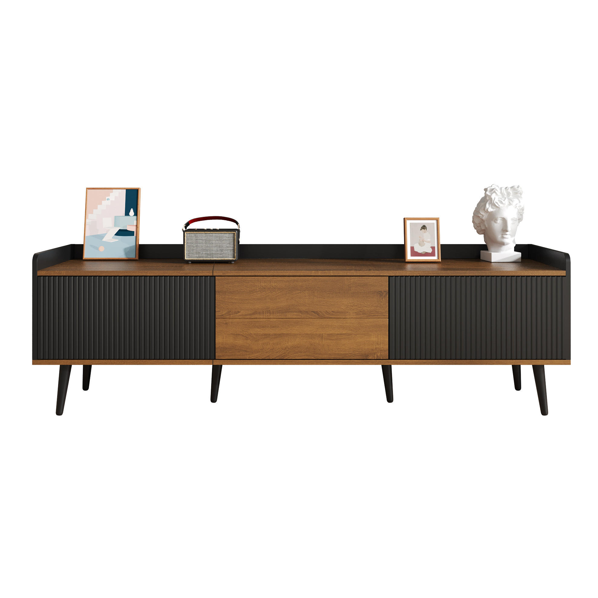 LOWBOARD 160/39/49.5 cm Schwarz/Natur aus MDF und Spanplatte mit 3 Türen - Schwarz, Holzwerkstoff (39/49.5/160cm) - OKMYHOME