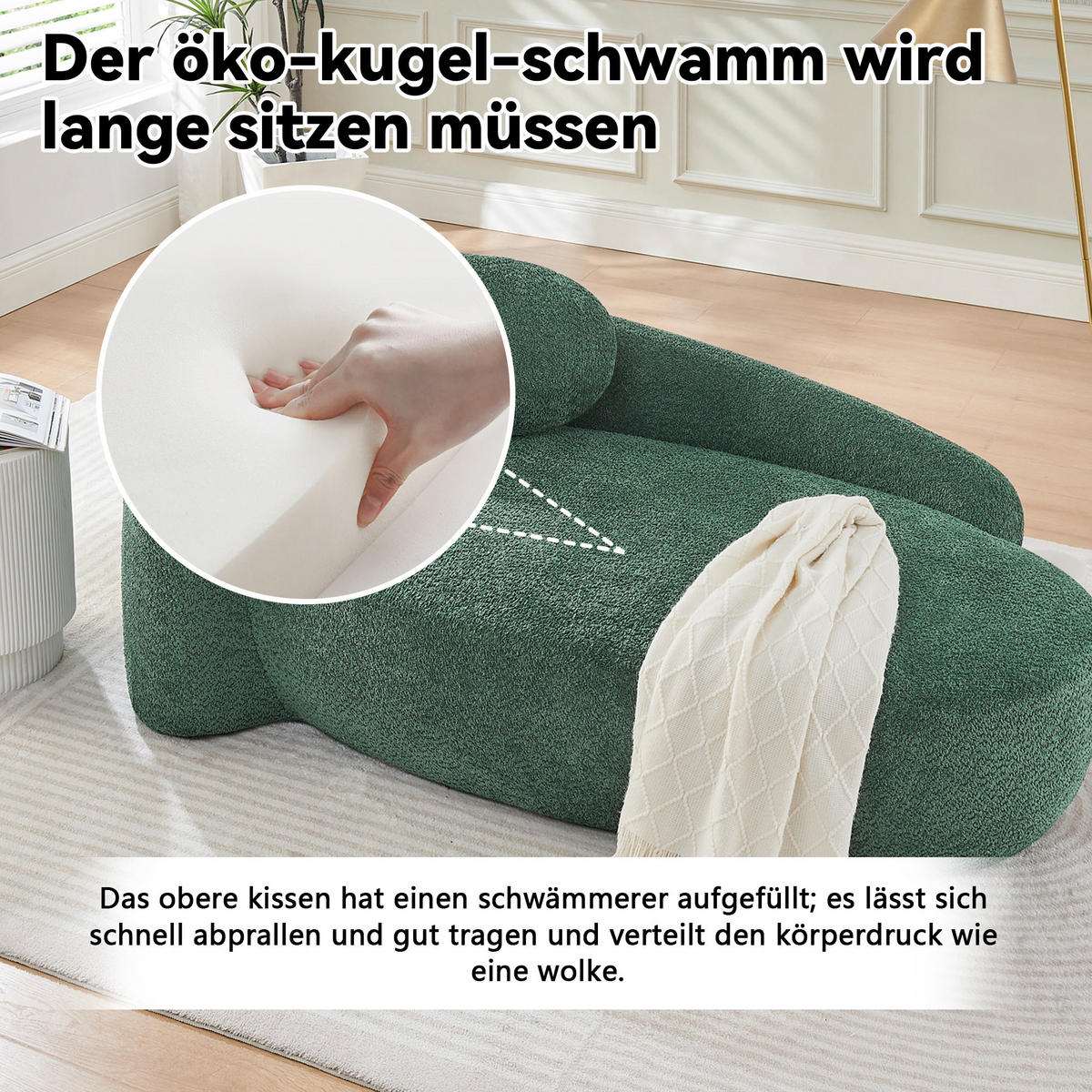 ECKSOFA 170/96/62 cm Grün Teddy mit Kissen - Grün, Textil (170/96cm) - Oxeza