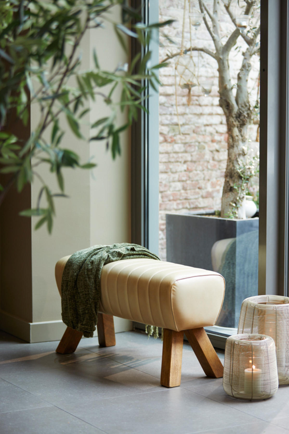 BANK Ramy Braun 90/31/46 cm - Hellbraun, Leder (31/46/90cm) - Light & Living