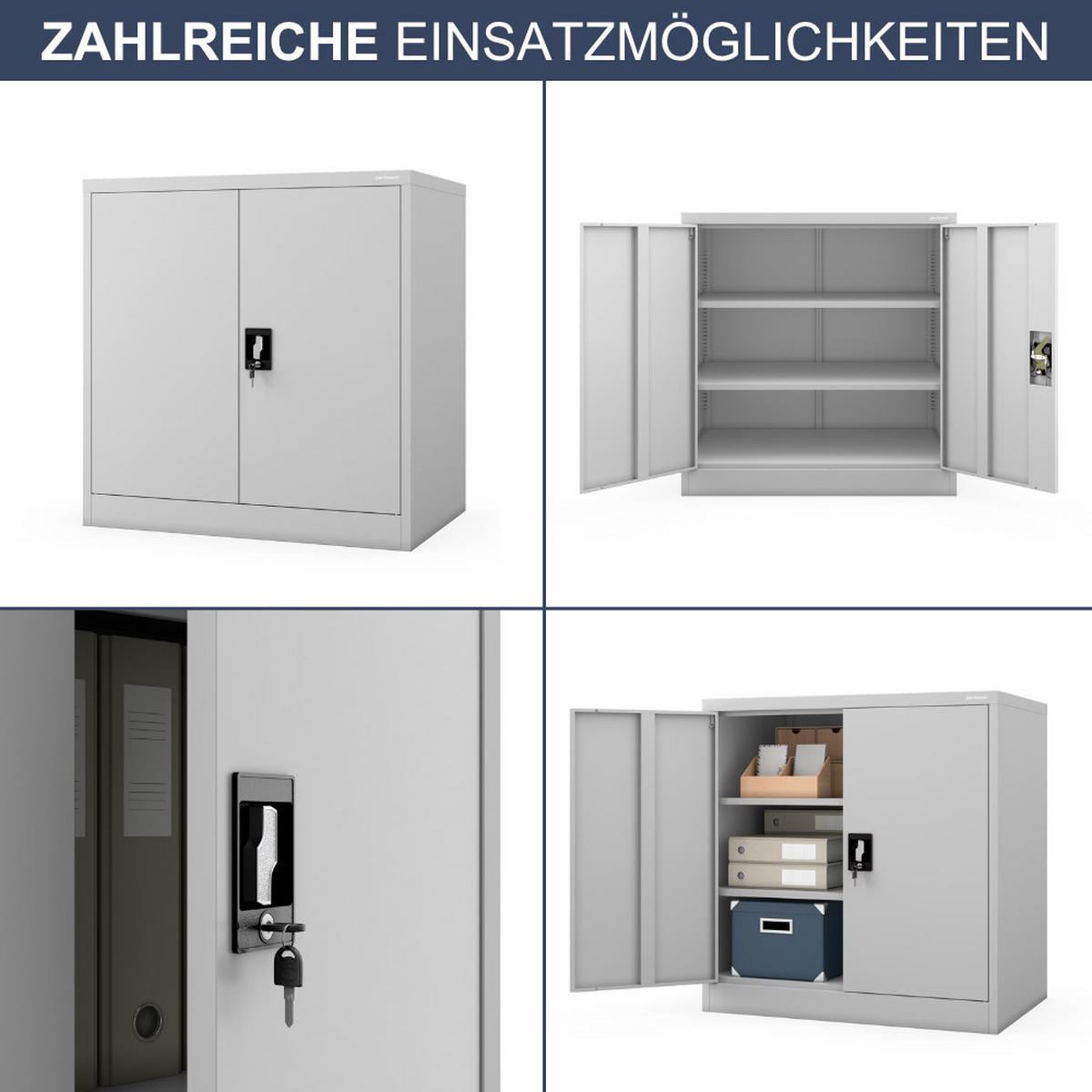 AKTENSCHRANK abschließbar KADO Flügeltüren 93x90x60cm Grau - Grau, Metall (93/90/60cm) - DELUKE