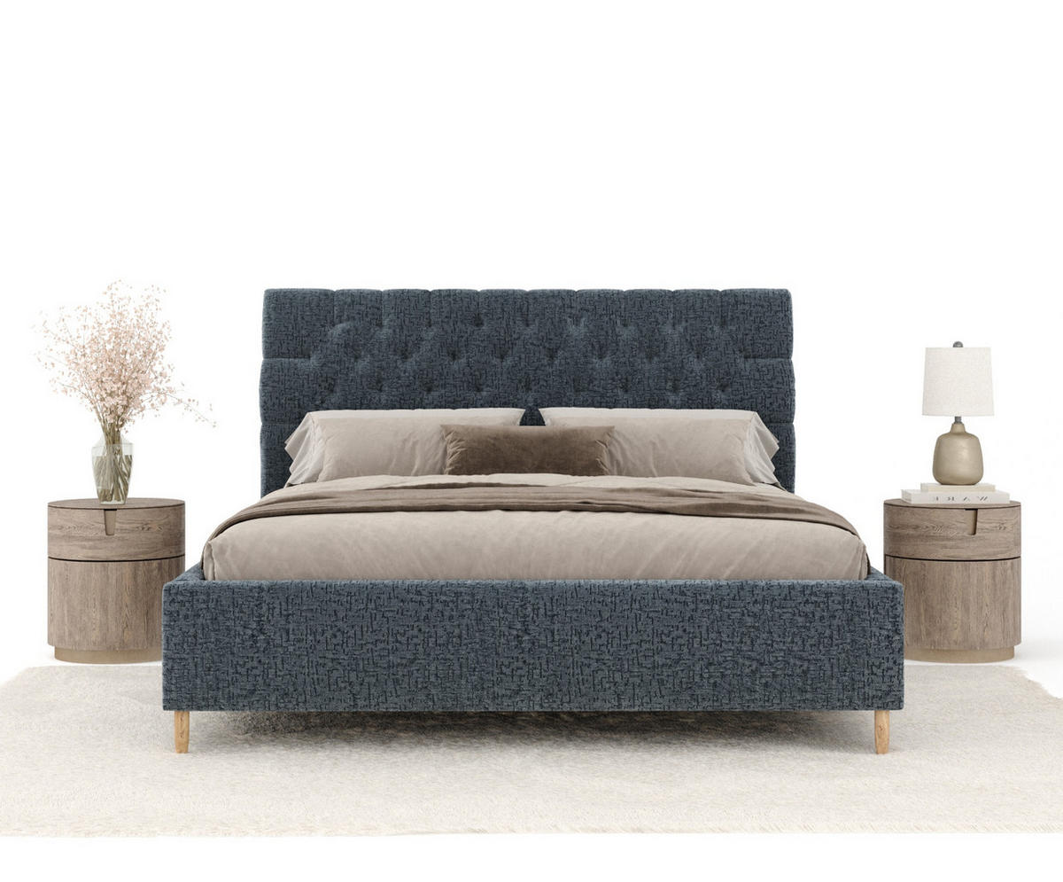 POLSTERBETT Vezzola Blau Grau 180/200 cm im Chenille-Stoff - Blaugrau/Naturfarben, Holz/Holzwerkstoff (180/200cm) - Maison de Reve