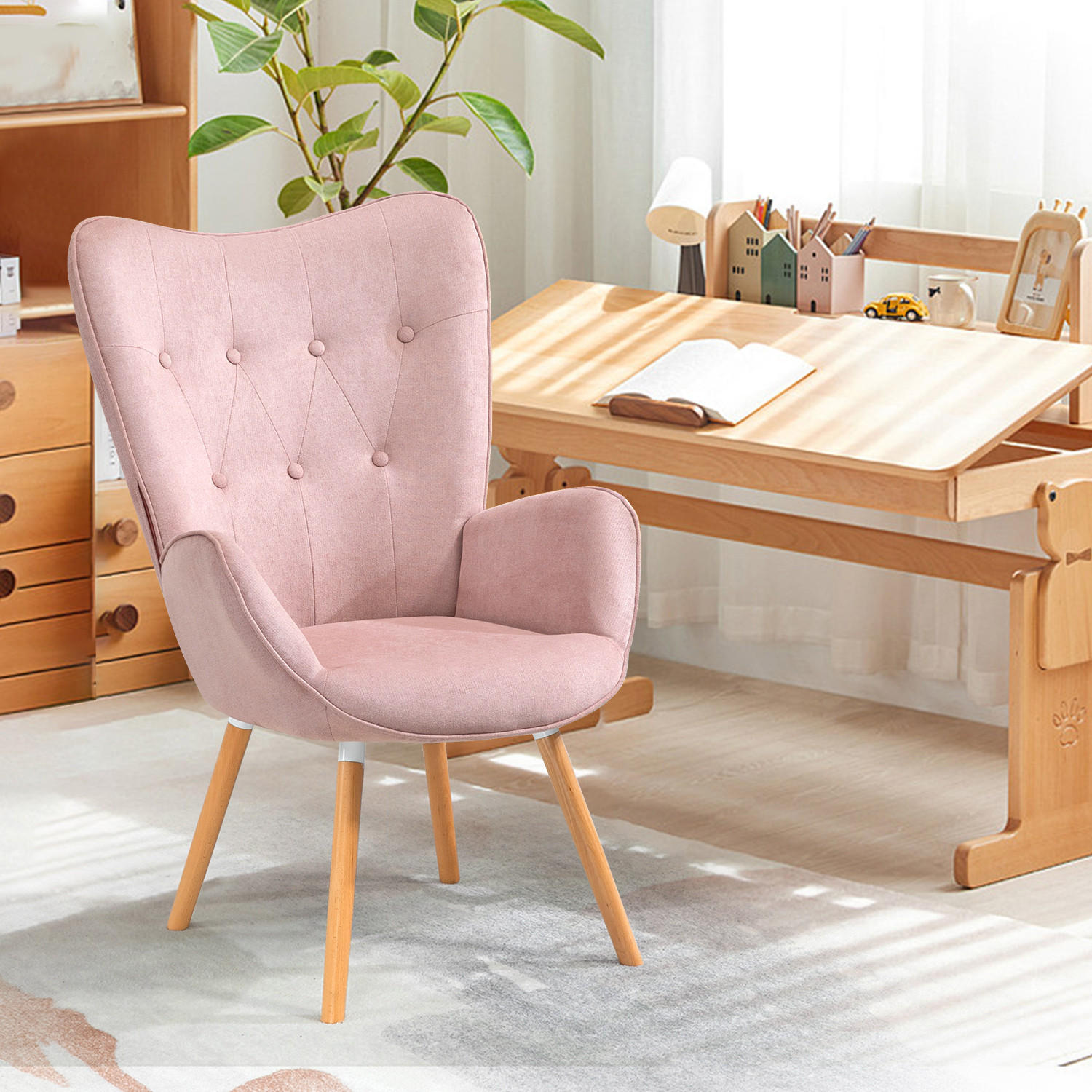 OHRENSESSEL in Webstoff, Pink - Pink, Holz/Textil (65.5/106/67.5cm) - Meubles Cosy