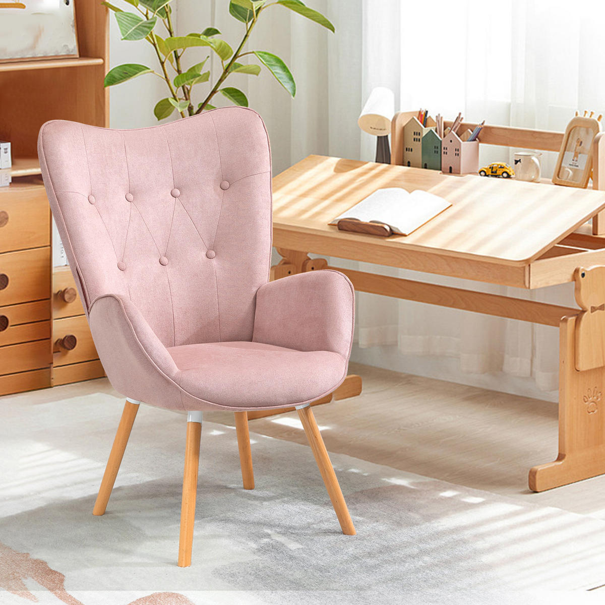 OHRENSESSEL in Webstoff, Pink - Pink, Holz/Textil (65.5/106/67.5cm) - Meubles Cosy