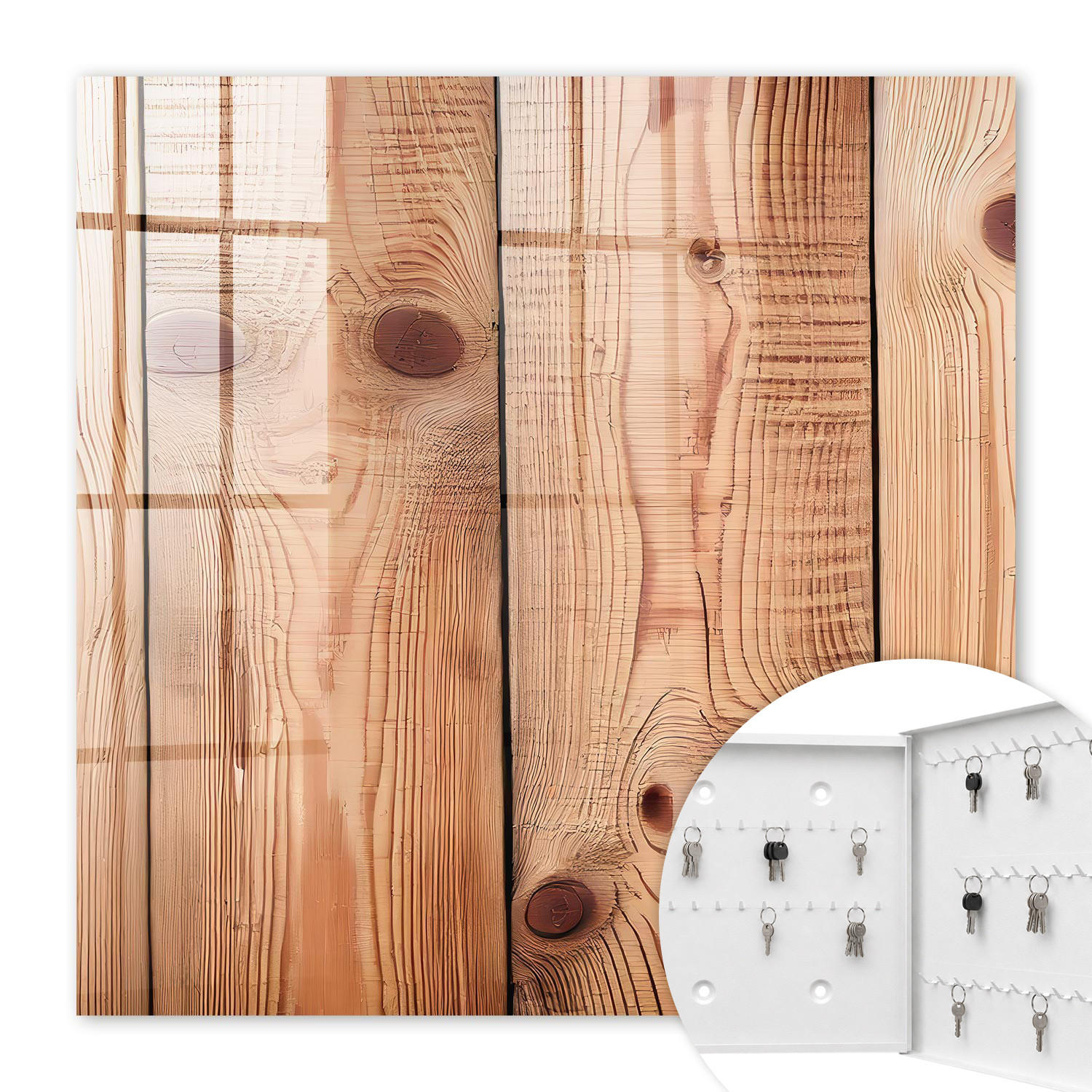 SCHLÜSSELBOX Weiß 30x30 cm – Türöffnung nach rechts - Holzringe - Braun, Metall (30/30/5cm) - TULUP
