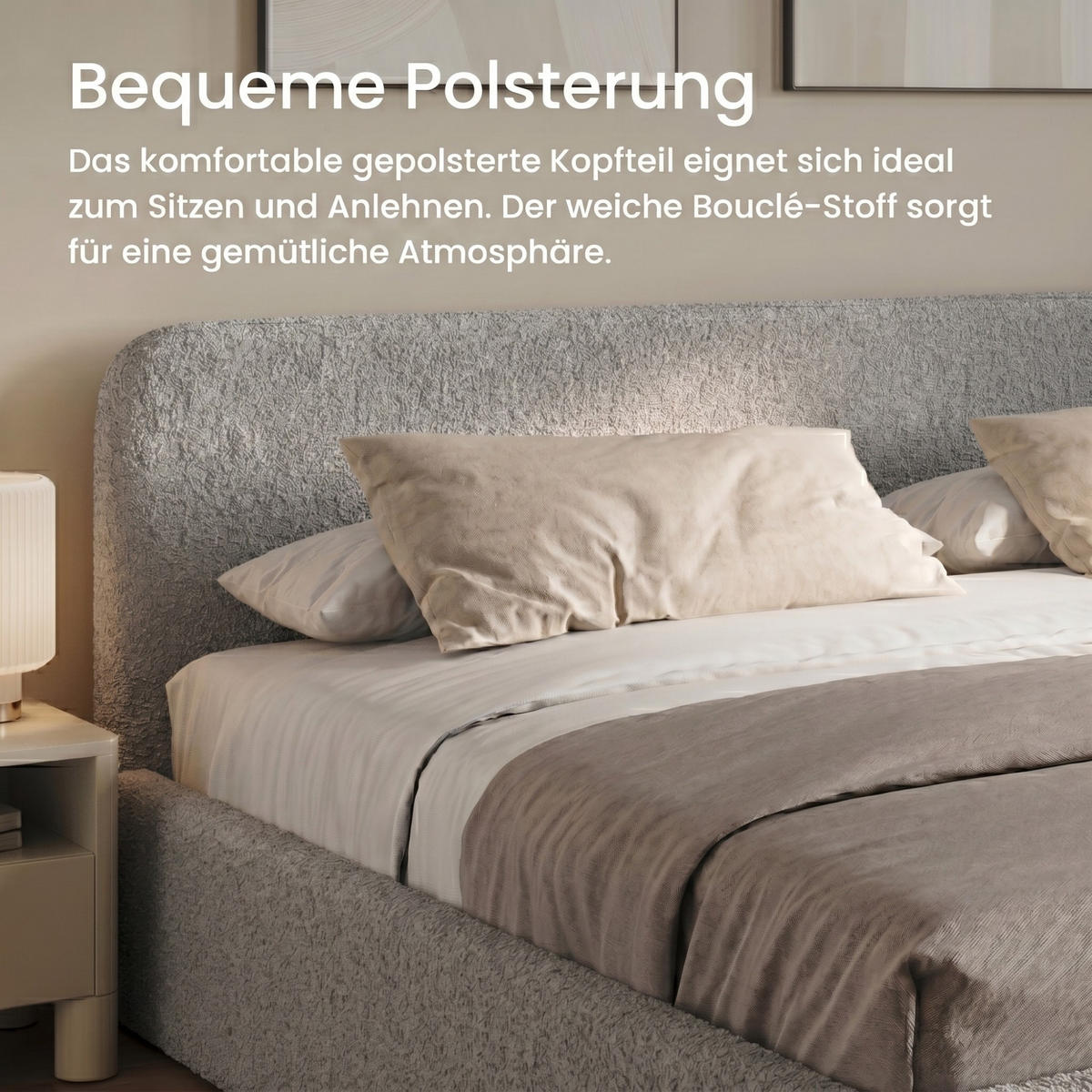 POLSTERBETT 180x200 cm Bouclé Silber - Silberfarben, Textil (180/200cm) - Home Collective