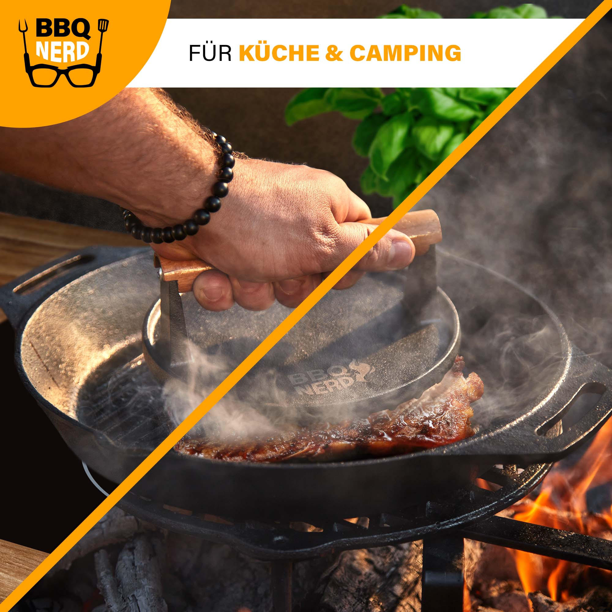 FLEISCHBESCHWERER Gusseisen 18cm rund - Schwarz, Metall (19/9/19cm) - BBQ Nerd