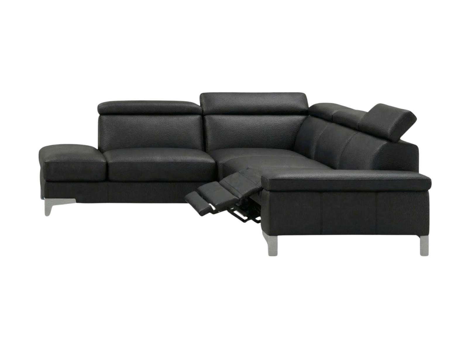 ECKSOFA Talisman Echtleder mit 1 x Relaxfunktion Schwarz - Schwarz, Leder/Metall (224/271cm)