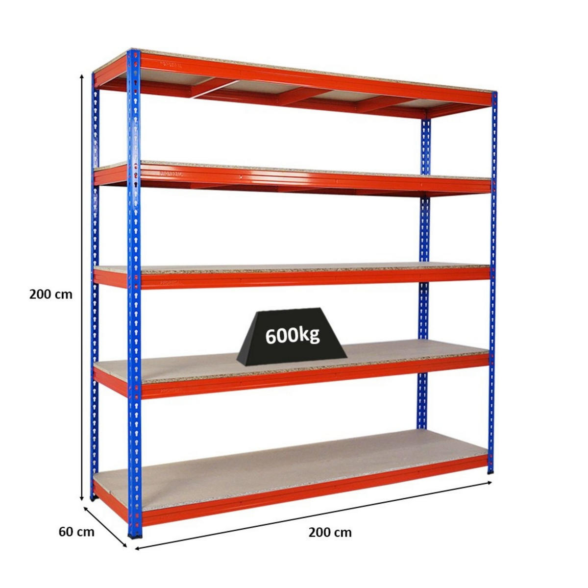 SCHWERLASTREGAL Bison 200x200x60 cm 5 Spanplatten-Ebenen 16mm Fachlast 600 kg Blau-Orange - Blau, Metall (200/200/60cm) - PROREGAL