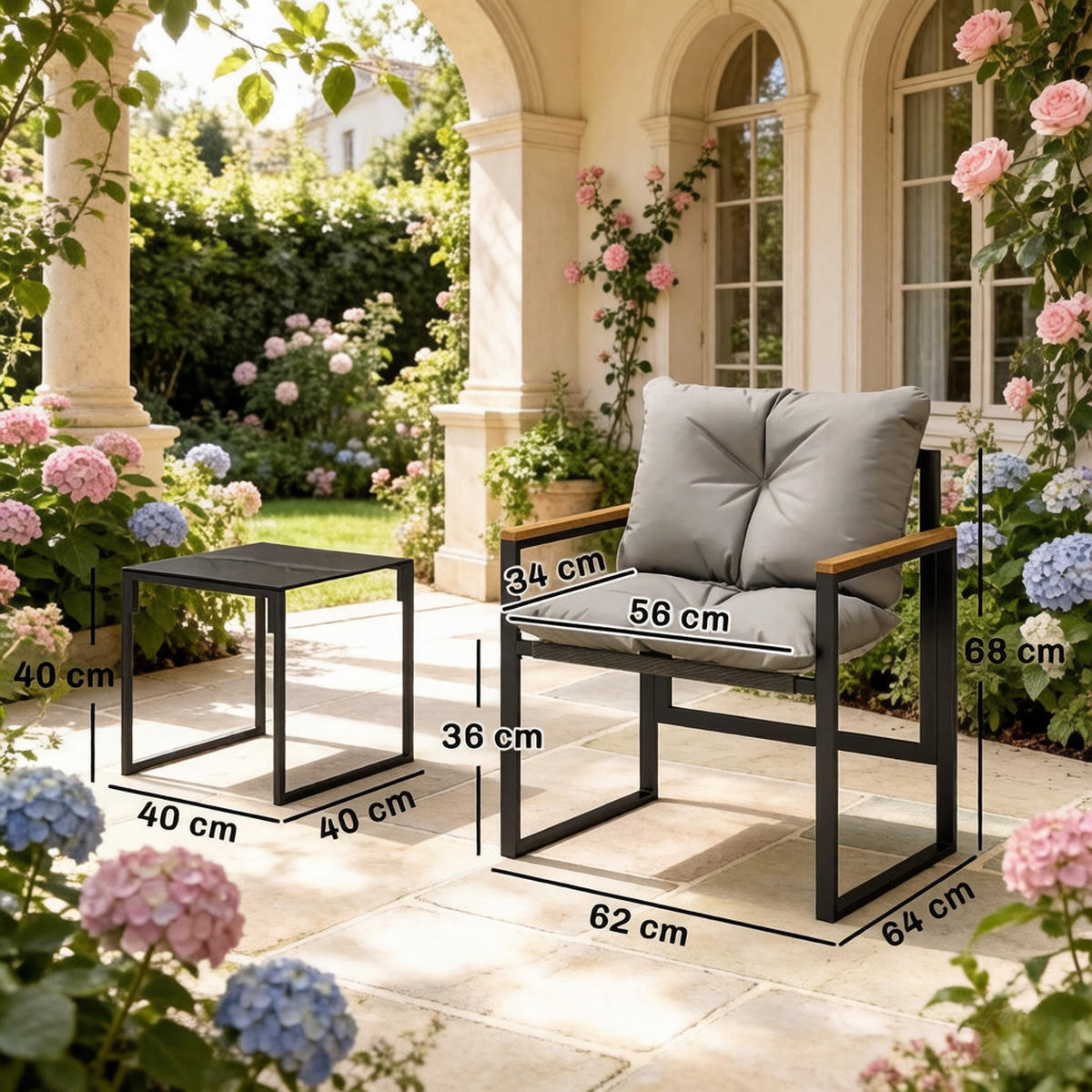 GARTENMÖBEL,1 Tisch+2 Stühle - Schwarz, Textil - Vallsero