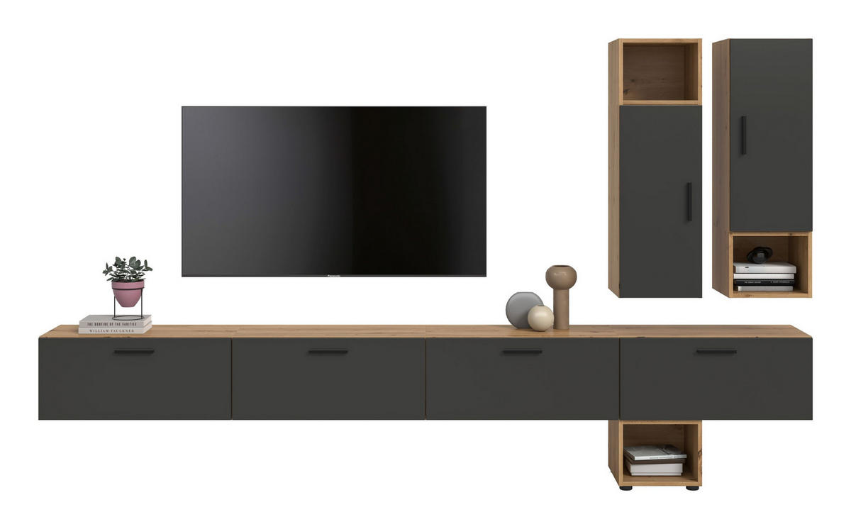 WOHNWAND The One Basalt grau 300/34/178 cm - Braun, Holzwerkstoff (300/178/34cm) - Xonox