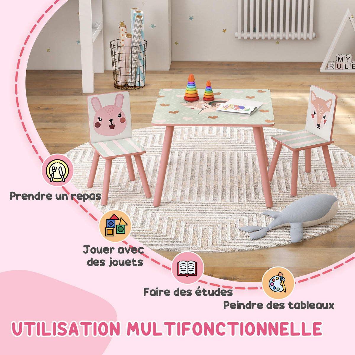 KINDERSITZGRUPPE DE-17516 mit Tiermotiv Rosa - Pink, Holzwerkstoff (60/44/60cm) - ComfortXL