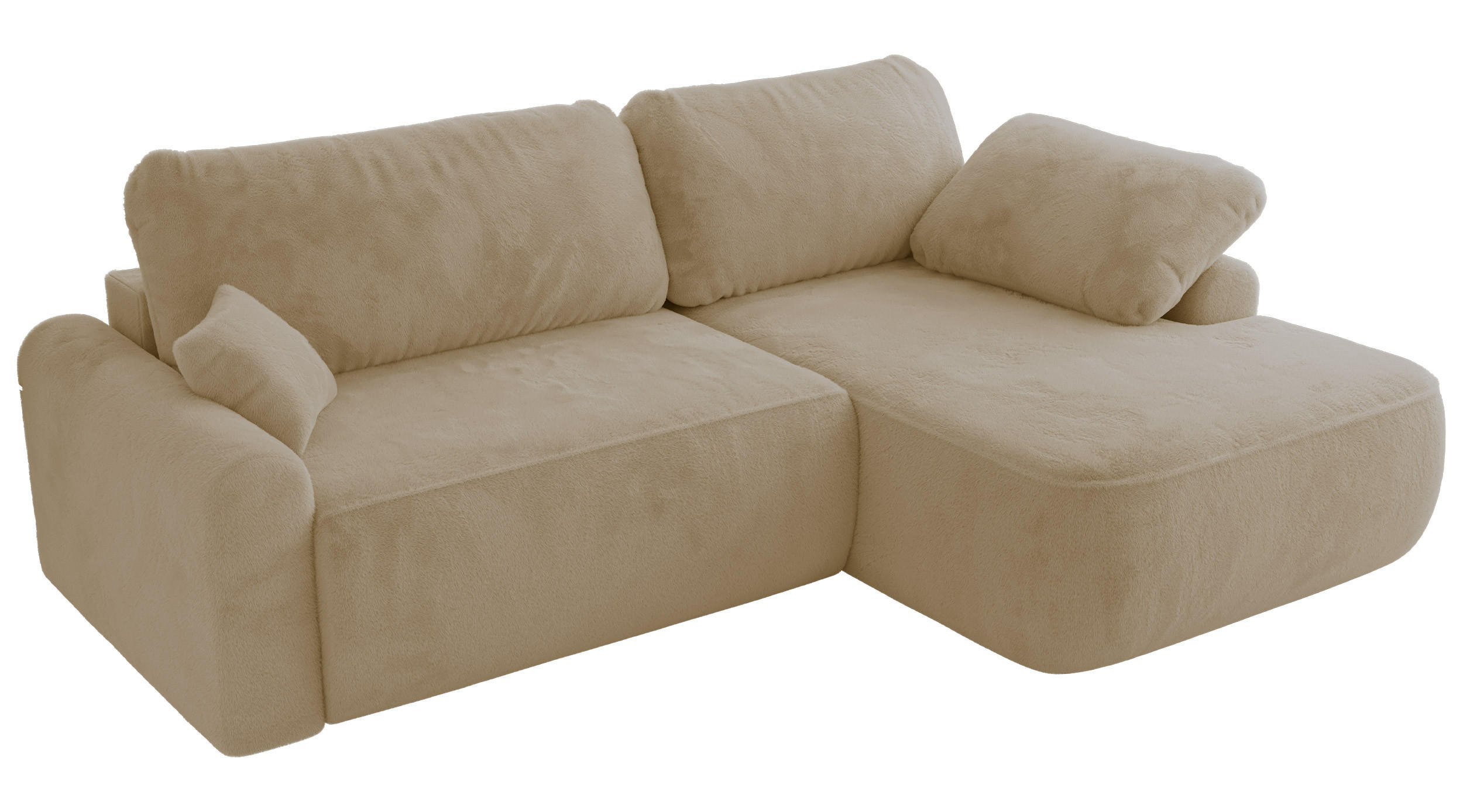 ECKSCHLAFSOFA CUBO L Creme Plüsch - rechts - Creme/Schwarz, Kunststoff/Textil (187/273cm) - MKS