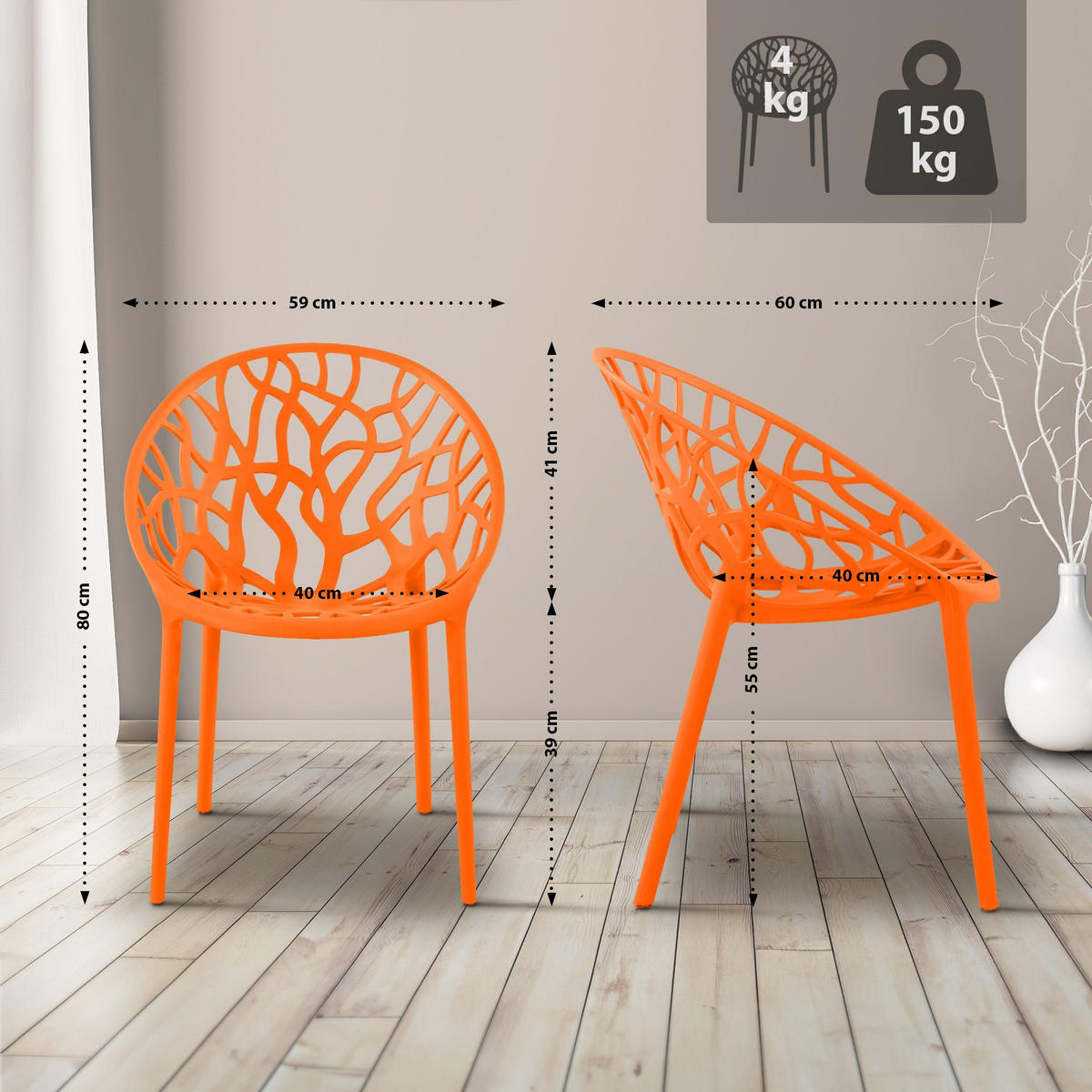 GARTENSTUHL Kunststoff Orange - Orange, Kunststoff (59/80/60cm) - CLP