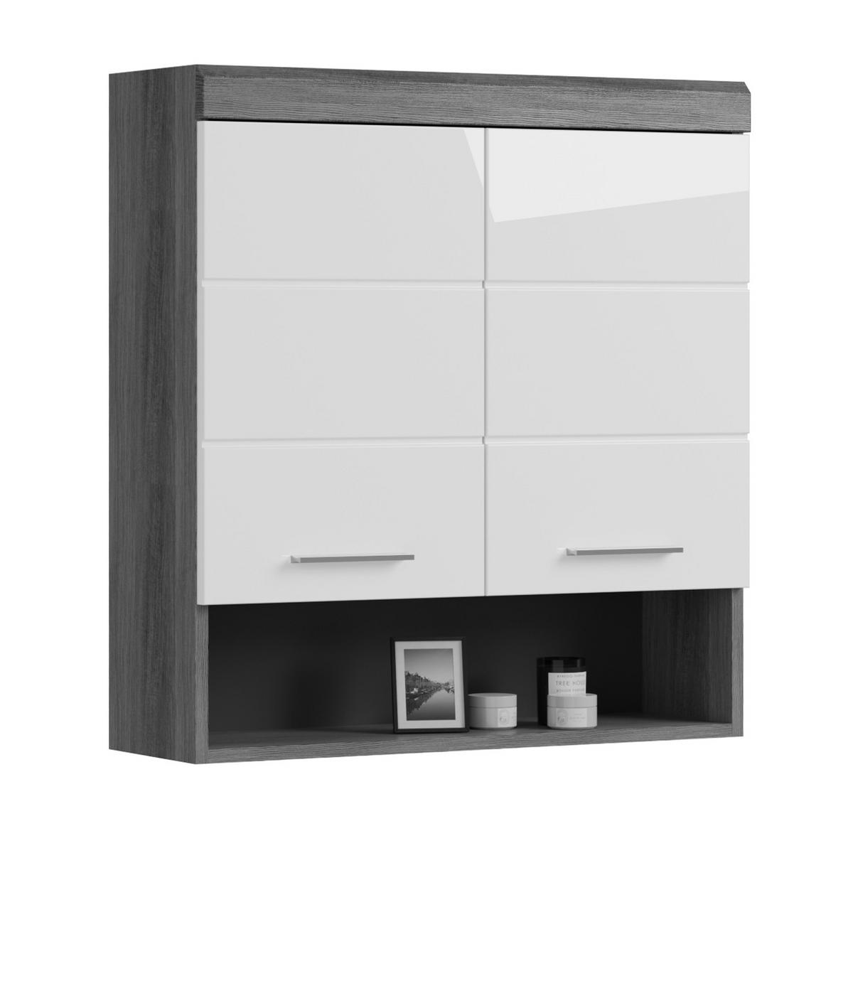 HÄNGESCHRANK weiß Hochglanz, grau 74 cm, Badschrank 2-türig - Chromfarben/Weiß Hochglanz, Holzwerkstoff/Kunststoff (74/79/24cm) - Inn.Furn