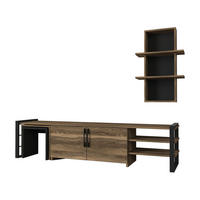 WOHNWAND Epica Metallfüße Walnuss Schwarz mit 2 Integrierten Beistelltischen - Walnussfarben/Schwarz, Holzwerkstoff/Metall (180/46/39cm) - moebel17