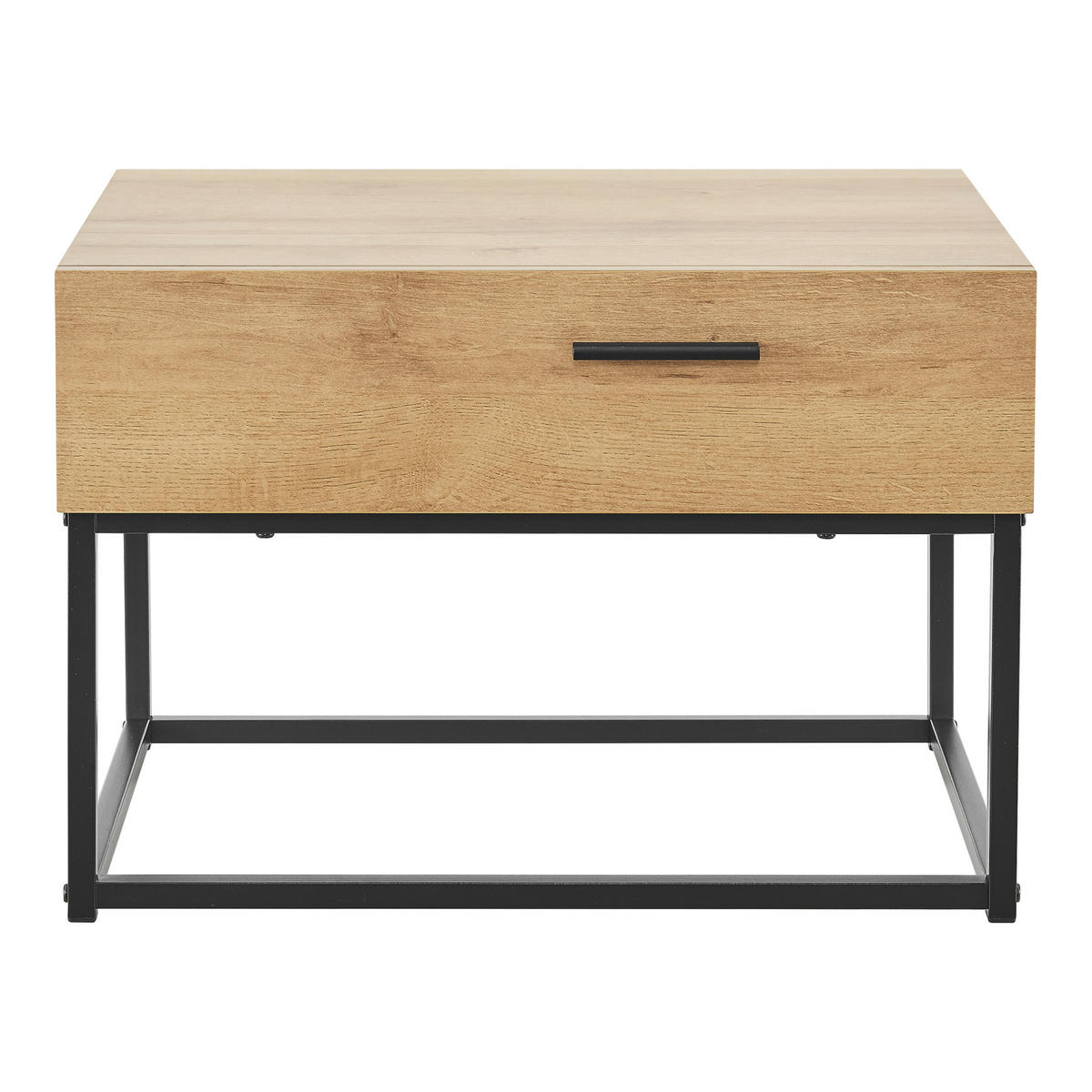 NACHTTISCH Lavangen - Eichefarben/Schwarz, Holzwerkstoff/Metall (55/39/40cm) - [en.casa]