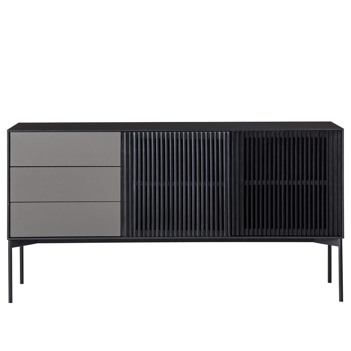 SIDEBOARD - Echtholzfurnier - Eiche Schwarz - Eichefarben/Schwarz, Holz/Holzwerkstoff (160/82/45cm) - home24