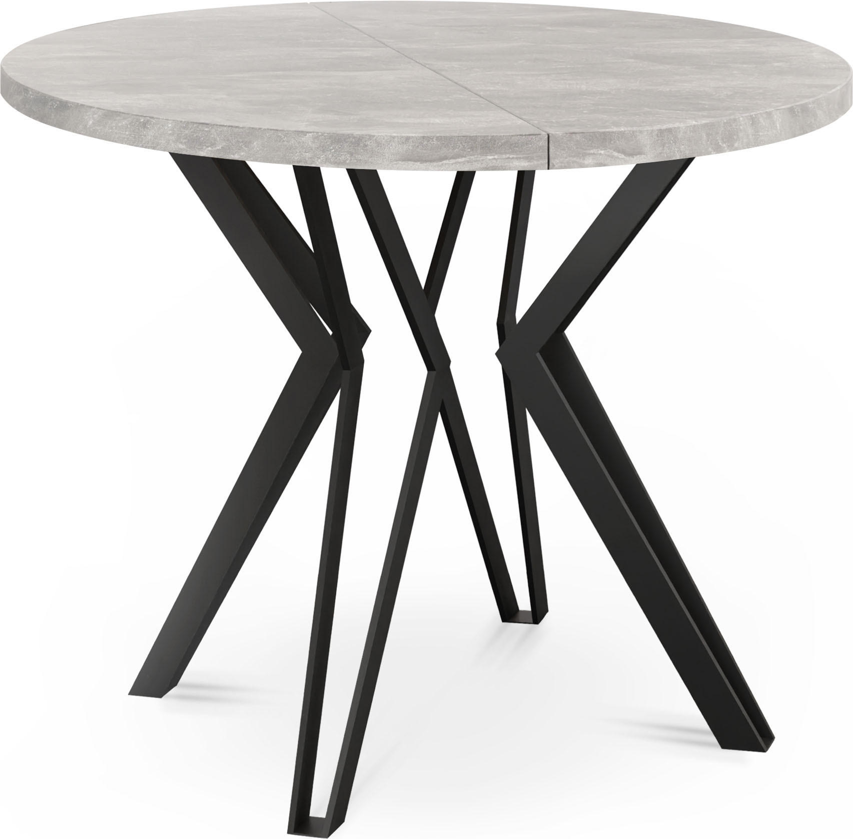 ESSTISCH Revena runder ausziehbarer, Grauer Beton 100-180/100/76 cm - Hellgrau/Schwarz, Holzwerkstoff/Metall (100/100/76cm) - WFL GROUP