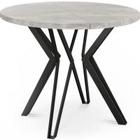 ESSTISCH Revena runder ausziehbarer, Grauer Beton 100-180/100/76 cm - Hellgrau/Schwarz, Holzwerkstoff/Metall (100/100/76cm) - WFL GROUP