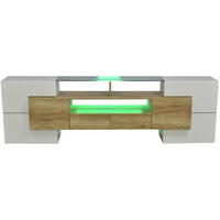 TV-LOWBOARD aus MDF 200x35x60 cm Weiß und Holzfarbe mit LED-Beleuchtung und Stauraum - Weiß, Holzwerkstoff (200/60/35cm) - IVMEU